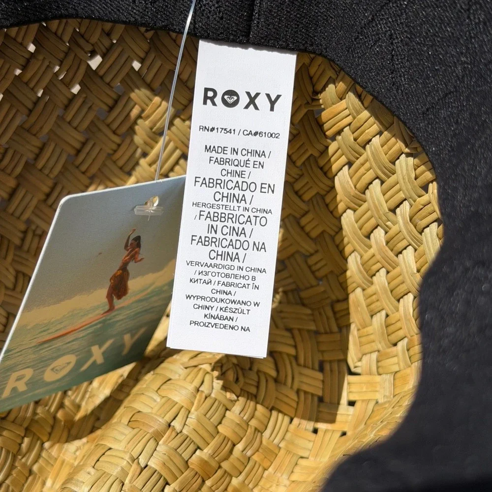 NWT Roxy Girls Pina To My Colada Straw Panama Hat Wide Brim Floral Beach Sun Hat